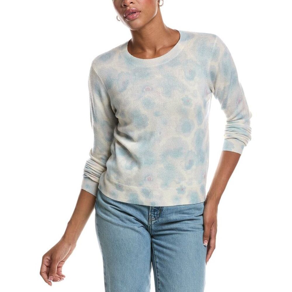 Autumn Cashmere Womens  Watercolor Floral Print Crewneck 100% Cashmere Sweater,